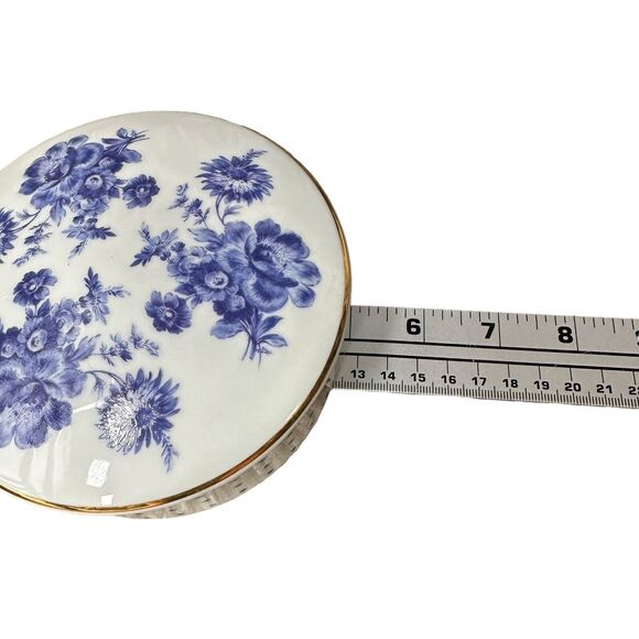 Bill Goldsmith Limoges Potpourri Blue Porcelain Covered Bowl Trinket Dish 5" - Picture 9 of 9